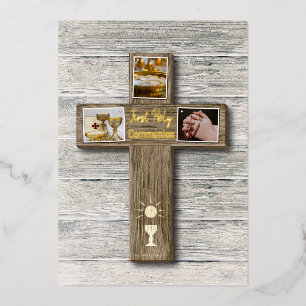 Carte De Vœux En Aluminium Croix Rustique Bois Première communion sainte