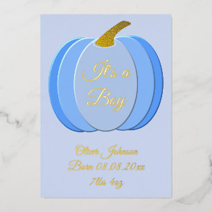 Carte De Vœux En Aluminium Cute Blue Baby Boy Citrouille Faire-part de naissa