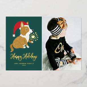 Carte De Vœux En Aluminium Cute Père Noël Corgi Photo Joyeuses Fêtes