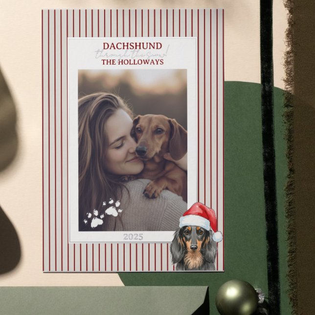 Carte De Vœux En Aluminium Dachshund à travers l'aquarelle de neige (Send Paw-liday Greetings with this Dachshund through the Snow Watercolor Foil Holiday Card! )