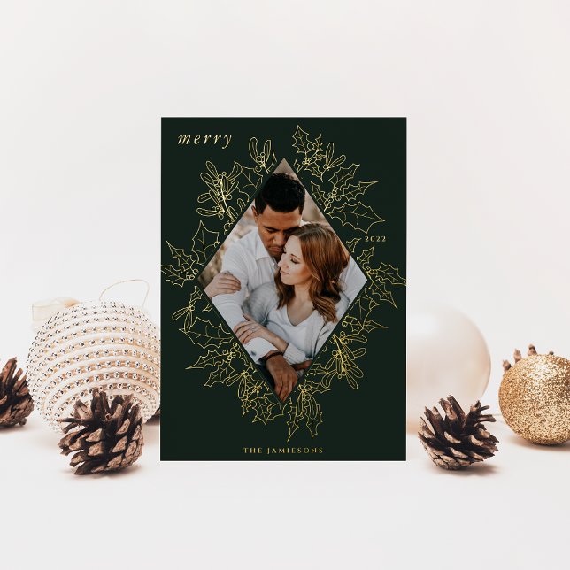 Carte De Vœux En Aluminium Delicate Holly | Photo élégante (Créateur téléchargé)