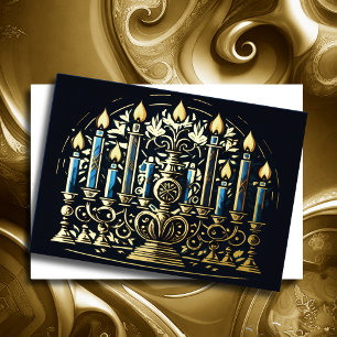 Carte De Vœux En Aluminium Dessin de Menorah Hanoukka Gold Blue