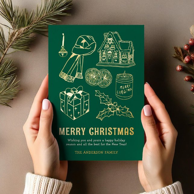 Carte De Vœux En Aluminium Doodle Non-Photo Green Christmas (Créateur téléchargé)