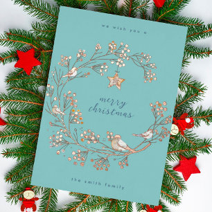 Carte De Vœux En Aluminium Dorée   Noël de la couronne bleu glace hiver   Nou
