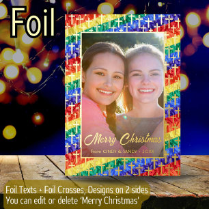 Carte De Vœux En Aluminium Drapeau arc-en-ciel gay LGBT cross custom pho Chri