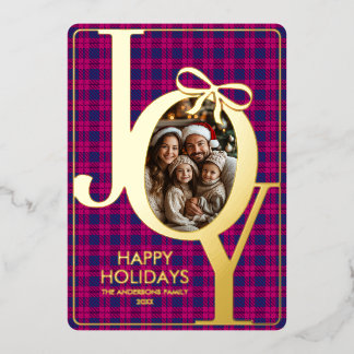 Carte De Vœux En Aluminium Écossais Moderne Tartan Noël Rose Bleu