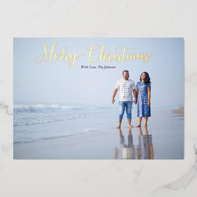 Carte De Vœux En Aluminium Écriture élégante Joyeux Noël Personnalisé  (Recto)