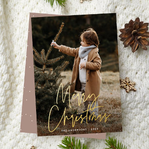 Carte De Vœux En Aluminium Écriture manuscrite Rose Taupe Joyeux Noël