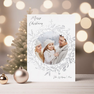 Carte De Vœux En Aluminium Elegan Fleur sauvage Joyeux Noël Photo Silver