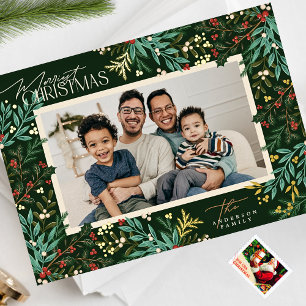 Carte De Vœux En Aluminium Élégance classique botanique Noël une photo