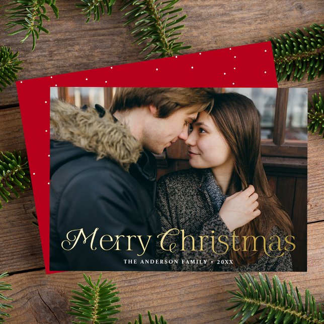 Carte De Vœux En Aluminium Élégance festive Joyeux Noël Photo rouge (Créateur téléchargé)
