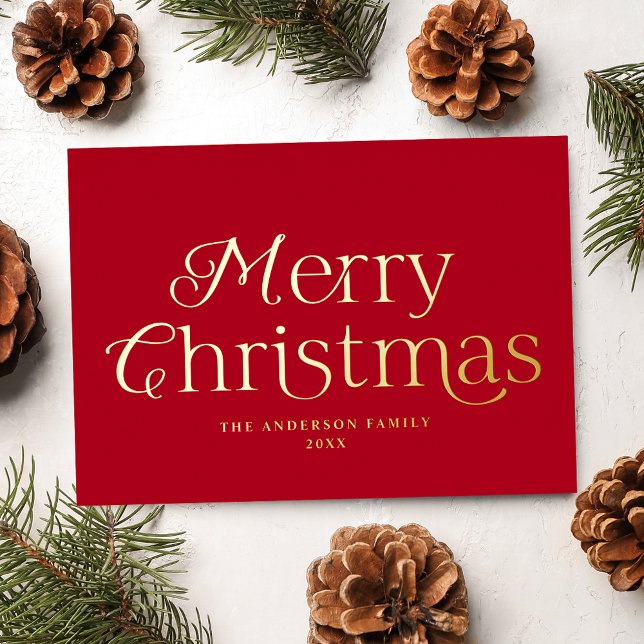 Carte De Vœux En Aluminium Élégance Festive Rouge Joyeux Noël Non Photo (Créateur téléchargé)