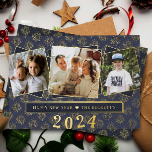 Carte De Vœux En Aluminium Élégant 3 Photo Collage Bonne année ! réel