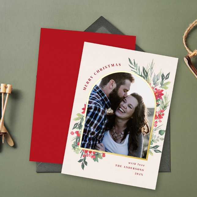 Carte De Vœux En Aluminium Elégant aquarelle feuillage photo Arche Noël (Créateur téléchargé)