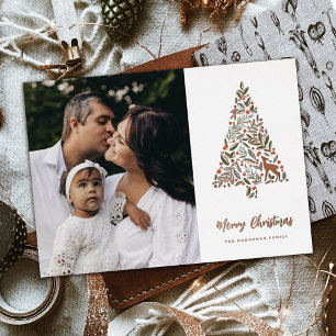 Carte De Vœux En Aluminium Élégant arbre de Noël de feuillage   Blanc   Photo