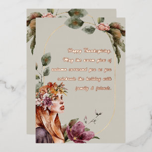 Carte De Vœux En Aluminium Élégant Automne Fairy Floral Rose Gold Script