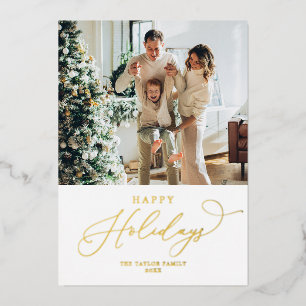 Carte De Vœux En Aluminium Elégant Blanc Gold Foil Joyeux Noël