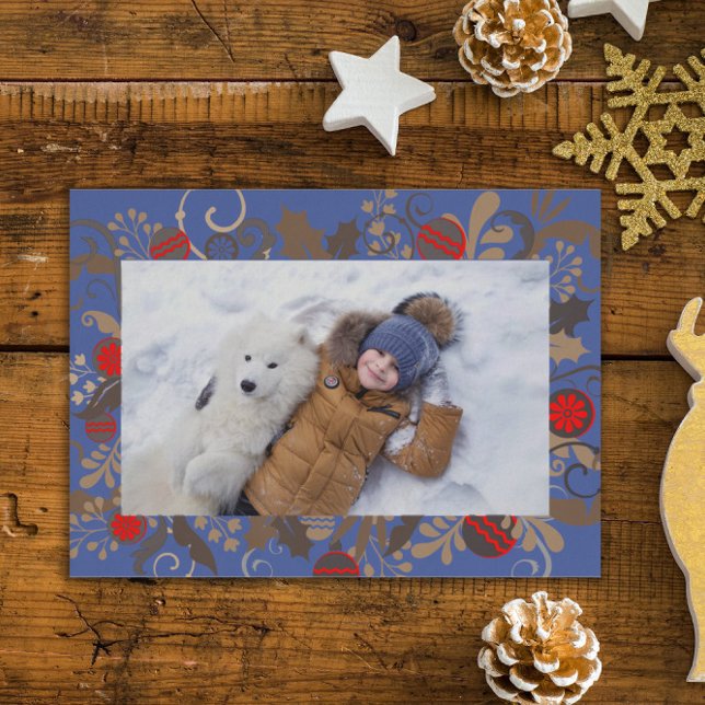 Carte De Vœux En Aluminium Elégant Bleu & Argent Photo personnalisée Noël (Créateur téléchargé)