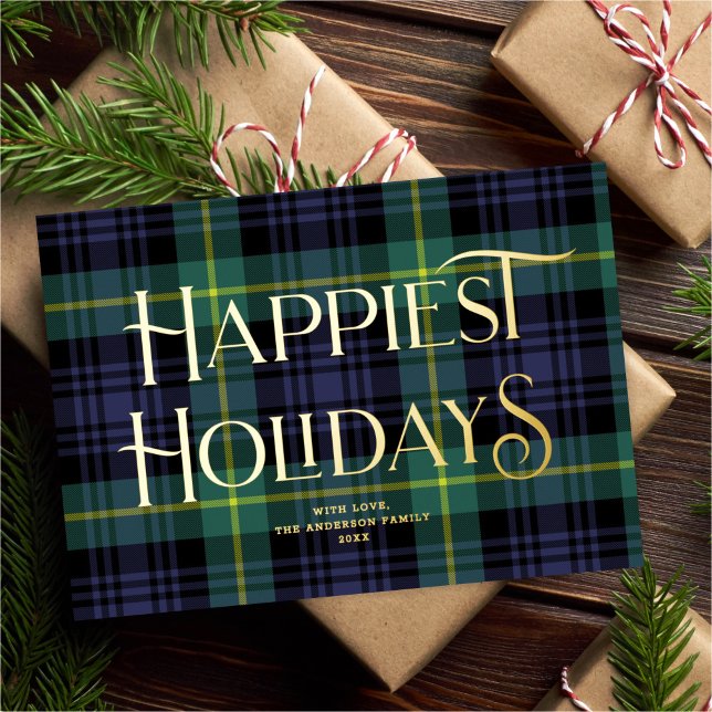 Carte De Vœux En Aluminium Élégant bleu vert Tartan Noël non photo (Créateur téléchargé)
