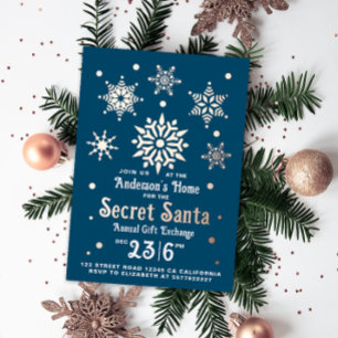 Carte De Vœux En Aluminium Élégant Blue Secret Père Noël Snowflakes