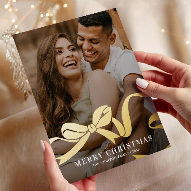 Carte De Vœux En Aluminium Elegant Bow Photo Christmas (Créateur téléchargé)
