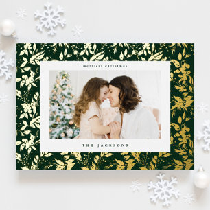 Carte De Vœux En Aluminium Elégant cadre botanique de Noël Or