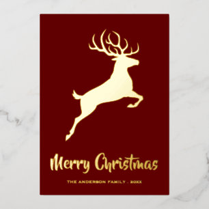 Carte De Vœux En Aluminium Elegant Cerf Rouge & Or