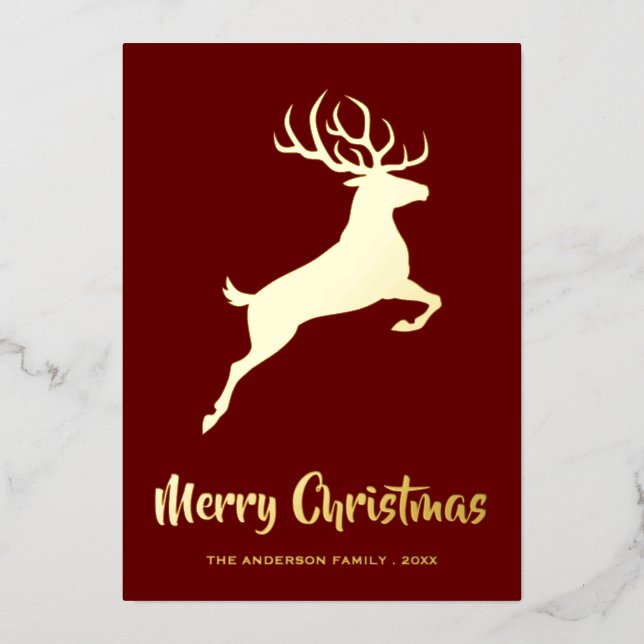 Carte De Vœux En Aluminium Elegant Cerf Rouge & Or (Recto)
