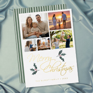 Carte De Vœux En Aluminium Élégant Collage de Photos de Noël avec du Houx Mod