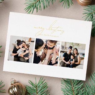 Carte De Vœux En Aluminium Élégant Écrit MERRY CHRISTMAS 3 Photo Collage