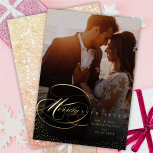 Carte De Vœux En Aluminium Élégant Fleurit Merrily Jamais Après Mariage Photo