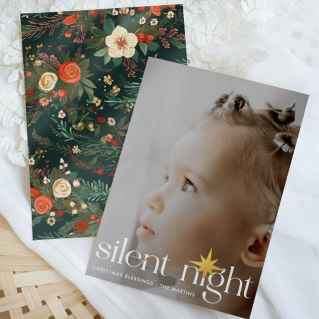 Carte De Vœux En Aluminium Elégant floral Silent Night Star Photo (Créateur téléchargé)