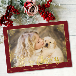 Carte De Vœux En Aluminium Elegant Foil Script Merry Christmas Photo