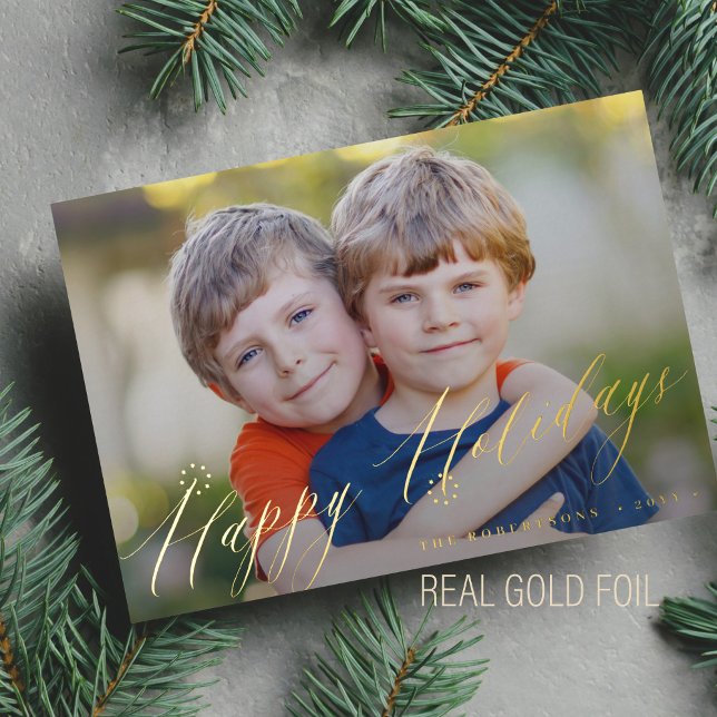 Carte De Vœux En Aluminium Elégant Happy Holidays photo or (Créateur téléchargé)