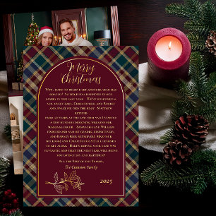 Carte De Vœux En Aluminium Elegant Holly   Berries Riche Plaid Photo Noël