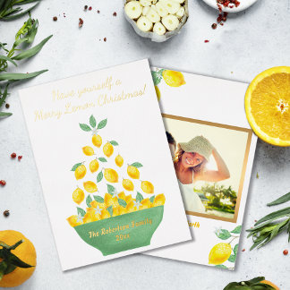 Carte De Vœux En Aluminium Élégant Joyeux citron de Noël Photo personnalisée