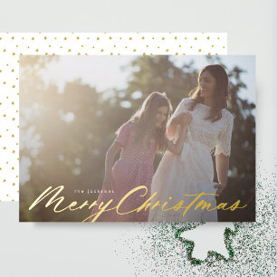Carte De Vœux En Aluminium Elégant Joyeux Noël Gold Pressé Photo