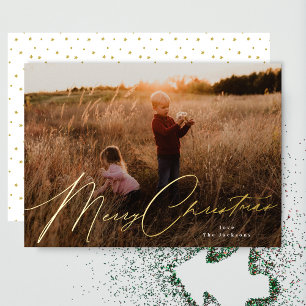 Carte De Vœux En Aluminium Elégant Joyeux Noël Gold Pressé Photo