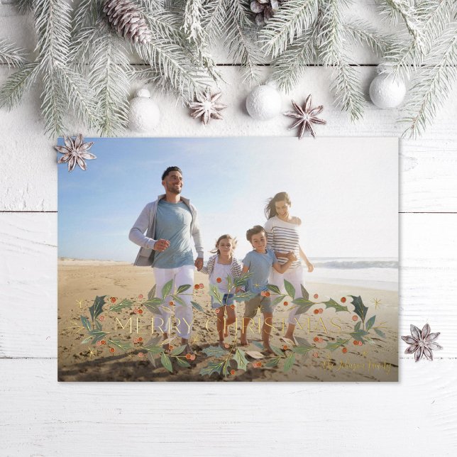 Carte De Vœux En Aluminium Élégant Joyeux Noël Holly Photo (Créateur téléchargé)