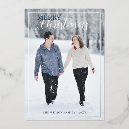 Carte De Vœux En Aluminium Élégant Joyeux Noël Photo Argent