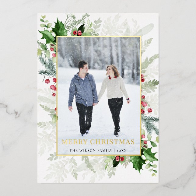 Carte De Vœux En Aluminium Elégant Joyeux Noël Photo Gold (Recto)