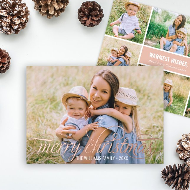 Carte De Vœux En Aluminium Elégant Joyeux Noël Rose Gold Photo Collage (Créateur téléchargé)