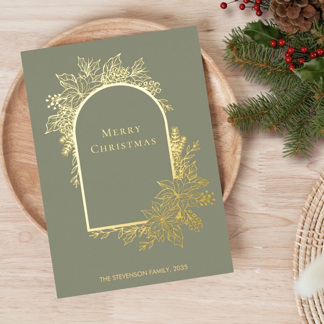 Carte De Vœux En Aluminium Élégant Joyeux Noël Sage Vert Or (Créateur téléchargé)