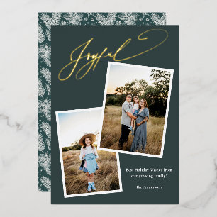 Carte De Vœux En Aluminium Élégant Joyful Green Calligraphy Photo Grossesse
