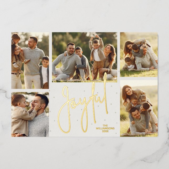 Carte De Vœux En Aluminium Élégant Joyful Multi Photo (Recto)