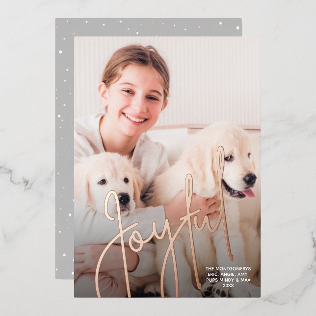 Carte De Vœux En Aluminium Élégant Joyful Photo de Noël (Recto/Verso)