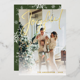 Carte De Vœux En Aluminium Élégant Joyful Script Famille Photo Snowflakes