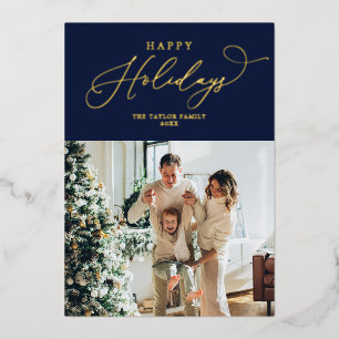 Carte De Vœux En Aluminium Elégant Marine Gold Foil Joyeux Noël