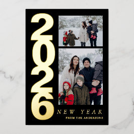 Carte De Vœux En Aluminium Élégant minimal Joyeux Nouvel An Famille 2 Photo