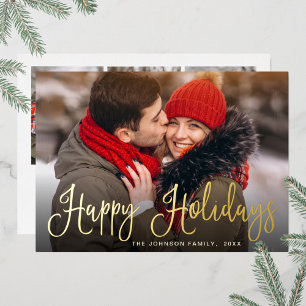 Carte De Vœux En Aluminium Élégant Noël 4 PHOTO Greeting Gold